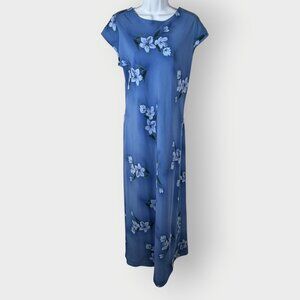 Vtg DBY Maxi Dress | 13 | Blue Floral Lace Back | 90s Boho Friends Phoebe
